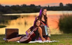 Two girls, guitar, accordion, music wallpaper thumb