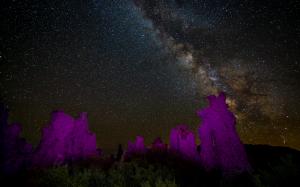 Stars Galaxy Milky Way Night Purple Rock Stone HD wallpaper thumb