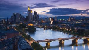 Frankfurt, Germany, evening, skyscrapers, river, bridges, streets, lights wallpaper thumb