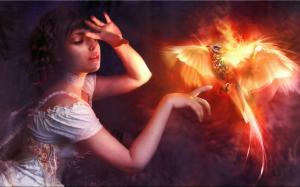 Creative picture, the girl with firebird phoenix wallpaper thumb
