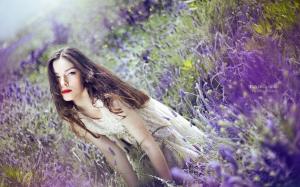 Beautiful Girl Flowers Lavender wallpaper thumb