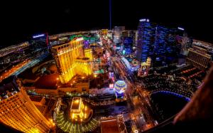 Las Vegas Buildings Night Lights Fisheye HD wallpaper thumb