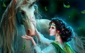Fantasy girl and the Unicorn wallpaper thumb