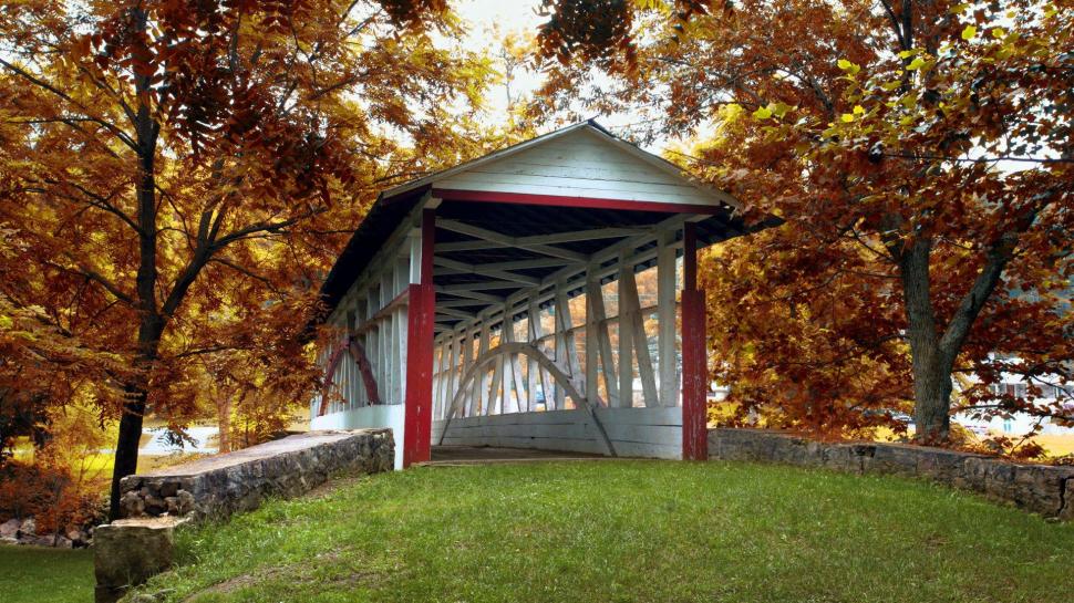 Knisely Covered Bridge, Bedford County, Pennsylvania wallpaper,trees HD wallpaper,covered HD wallpaper,bridge HD wallpaper,county HD wallpaper,nature & landscapes HD wallpaper,1920x1080 wallpaper