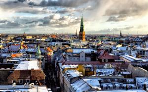 Copenhagen, city, houses, snow, clouds wallpaper thumb