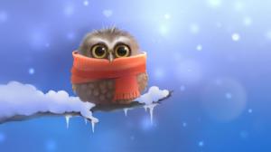Owl on a frozen branch wallpaper thumb