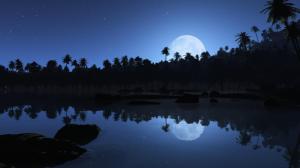 Moon Reflection Trees Night HD wallpaper thumb
