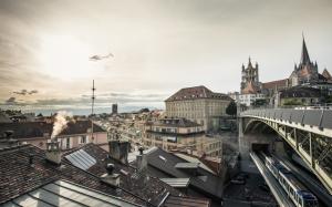 Lausanne, Switzerland, city, houses, train, dusk wallpaper thumb