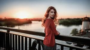 Women, Redhead, Sweater, Sunset, Bridge, River, Photography wallpaper thumb