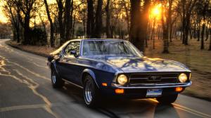 Car, Sunset, Trees, Road, Muscle Cars, Ford, Ford Mustang wallpaper thumb