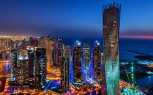 Dubai, city, evening, lights, buildings, skyscrapers wallpaper thumb