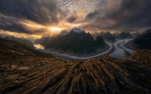 Mountain, Sunset, Nature, Alaska, Glaciers, Snowy Peak, Clouds wallpaper thumb
