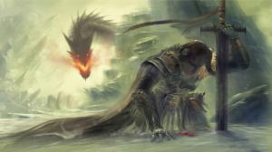 Knight Medieval Drawing Dragon Sword HD wallpaper thumb