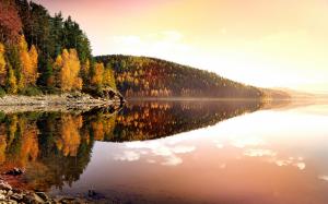 Germany, autumn, nature, sunset, trees, lake, water reflection wallpaper thumb