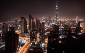 Dubai, city night, skyscrapers, lights, roads wallpaper thumb