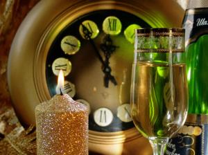 christmas, new year, hours, candles, fire, champagne wallpaper thumb