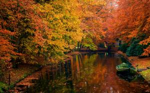 Autumn River With Boat wallpaper thumb