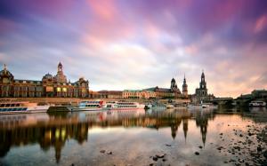 Dresden, Germany, morning, city, buildings, harbor, boats, Elbe river wallpaper thumb