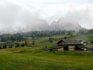 Italy, fields, meadows, mountains, Alps, houses, clouds wallpaper thumb