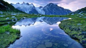 Pond Mountains Landscape Reflection HD wallpaper thumb