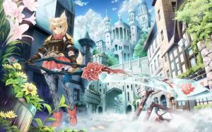 anime, sword, city, flowers wallpaper thumb