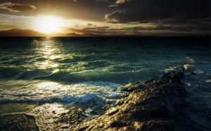 Ocean Shore Sunlight Sunset HD wallpaper thumb