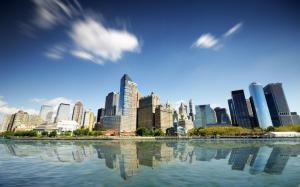 New York City, skyscrapers, buildings, water, blue sky wallpaper thumb