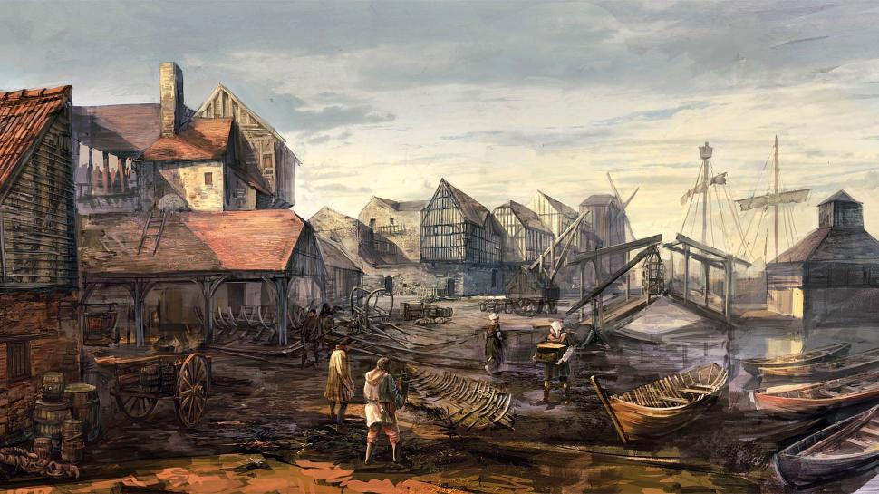 Video Games, The Witcher 3 Wild Hunt, Concept Art, Buildings, Boat, People wallpaper,video games HD wallpaper,concept art HD wallpaper,buildings HD wallpaper,boat HD wallpaper,people HD wallpaper,1920x1080 wallpaper