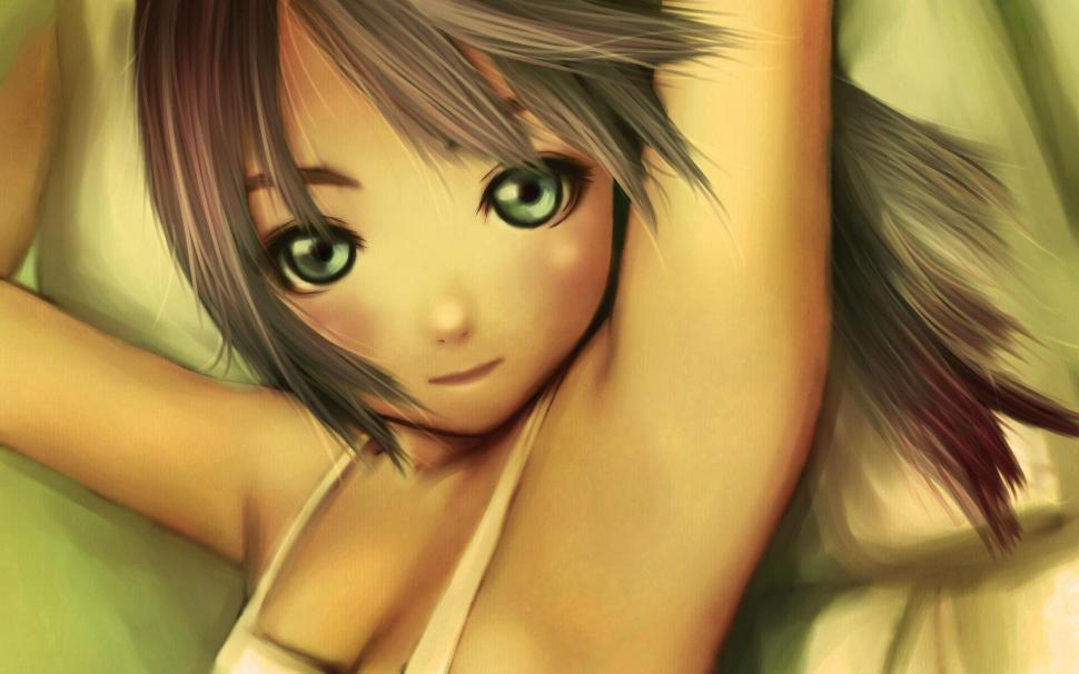 Girl with big green eyes wallpaper,anime HD wallpaper,1920x1200 HD wallpaper,woman HD wallpaper,1920x1200 wallpaper