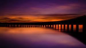 Sunset, Scotland, Silhouette, Reflection, Pier, UK, River, Water, Long Exposure wallpaper thumb