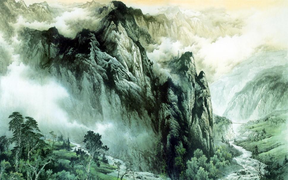 Chinese ink painting mountains and rivers wallpaper,Chinese HD wallpaper,Ink HD wallpaper,Painting HD wallpaper,Mountain HD wallpaper,River HD wallpaper,1920x1200 wallpaper