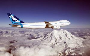 Blue sky, Boeing 747 aircraft, mountains, clouds wallpaper thumb