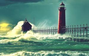 Lighthouse Ocean Splash HD wallpaper thumb