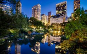 New York City, Manhattan, Central Park, USA, lake, buildings, night city wallpaper thumb