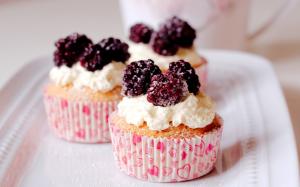 Still life, cupcakes, berries and cream wallpaper thumb
