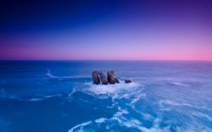 Rock Stone Ocean Purple Blue HD wallpaper thumb