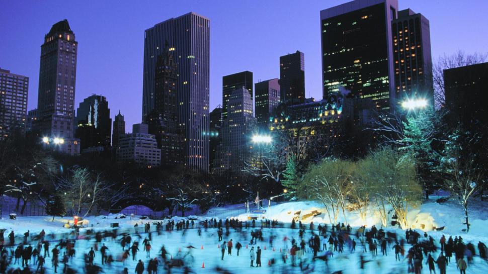 Skaters On Wollman Rink In Central Park wallpaper,skaters HD wallpaper,ice rink HD wallpaper,city HD wallpaper,park HD wallpaper,nature & landscapes HD wallpaper,1920x1080 wallpaper
