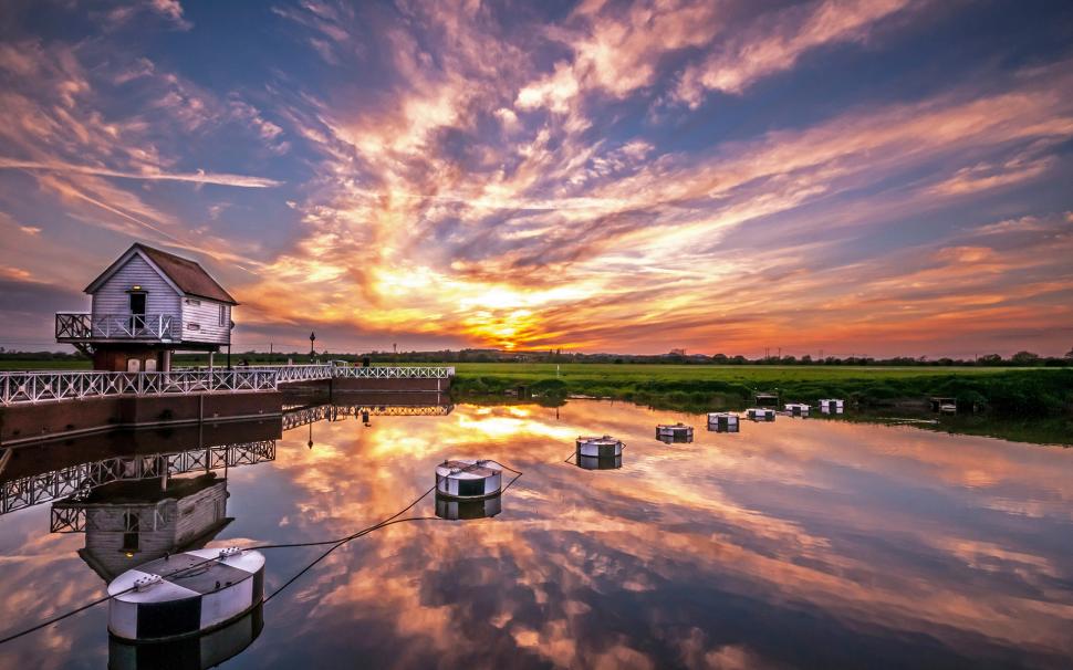 House Sunset Pond Reflection Clouds HD wallpaper,nature HD wallpaper,clouds HD wallpaper,sunset HD wallpaper,reflection HD wallpaper,house HD wallpaper,pond HD wallpaper,1920x1200 wallpaper