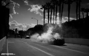 Race Track Race Track Drift Burnout Smoke BW HD wallpaper thumb