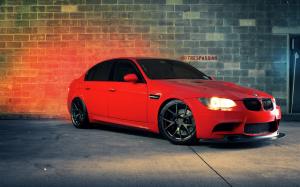 BMW M3 red car at night wallpaper thumb