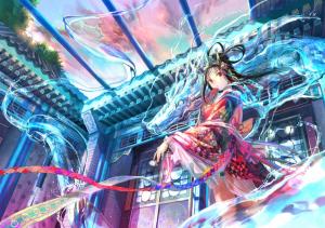 Dragon, Girl, Blurred, Anime, House, Ribbon, Colorful Clothes wallpaper thumb