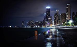 Chicago, Illinois, USA, city, night, skyscrapers, lights, river wallpaper thumb
