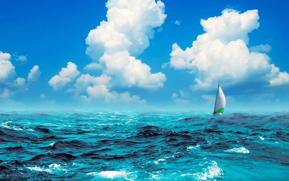 Sailboat in the Sea wallpaper,blue HD wallpaper,lonely HD wallpaper,sailboat HD wallpaper,clouds HD wallpaper,2560x1600 wallpaper