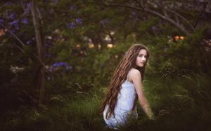 Girl in the grass, long hair, look, nature wallpaper thumb