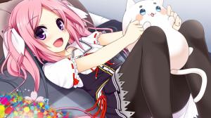 Anime Girls, Cat, Pink Hair, Pantyhose, School Uniform, Naderebo, Tsubasa Moegi wallpaper thumb