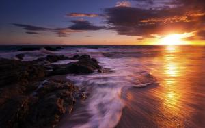 Sea, sunset, waves wallpaper thumb