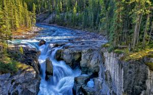 Sunwapta Falls, Jasper National Park, Canada, river, trees wallpaper thumb