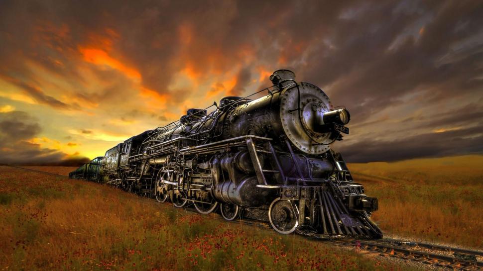 Beautiful Steam Train Art wallpaper,track HD wallpaper,clouds HD wallpaper,train HD wallpaper,flowers HD wallpaper,cars HD wallpaper,1920x1080 wallpaper