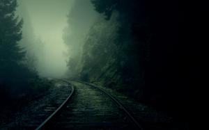 Railroad Mist Fog Forest Trees Rails HD wallpaper thumb